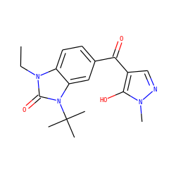 CCn1c(=O)n(C(C)(C)C)c2cc(C(=O)c3cnn(C)c3O)ccc21 ZINC000299868558