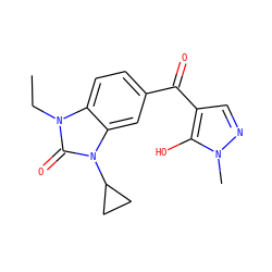 CCn1c(=O)n(C2CC2)c2cc(C(=O)c3cnn(C)c3O)ccc21 ZINC000299869394