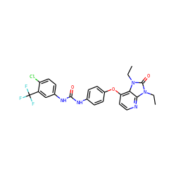 CCn1c(=O)n(CC)c2c(Oc3ccc(NC(=O)Nc4ccc(Cl)c(C(F)(F)F)c4)cc3)ccnc21 ZINC000042891103