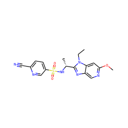 CCn1c([C@@H](C)NS(=O)(=O)c2ccc(C#N)nc2)nc2cnc(OC)cc21 ZINC000144242102