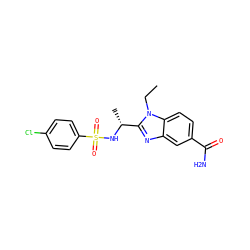 CCn1c([C@@H](C)NS(=O)(=O)c2ccc(Cl)cc2)nc2cc(C(N)=O)ccc21 ZINC000200708800