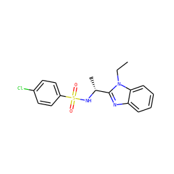 CCn1c([C@@H](C)NS(=O)(=O)c2ccc(Cl)cc2)nc2ccccc21 ZINC000065974932