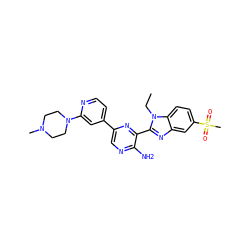 CCn1c(-c2nc(-c3ccnc(N4CCN(C)CC4)c3)cnc2N)nc2cc(S(C)(=O)=O)ccc21 ZINC000045194992