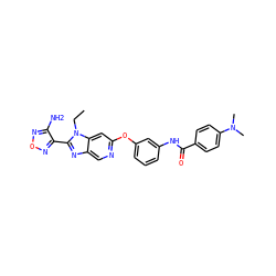 CCn1c(-c2nonc2N)nc2cnc(Oc3cccc(NC(=O)c4ccc(N(C)C)cc4)c3)cc21 ZINC000014954311
