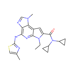 CCn1c(C(=O)N(C2CC2)C2CC2)cc2c3c(ncn3C)c(Nc3nc(C)cs3)nc21 ZINC000168518037