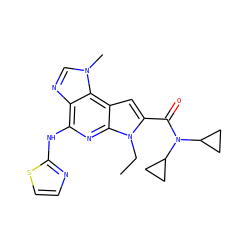 CCn1c(C(=O)N(C2CC2)C2CC2)cc2c3c(ncn3C)c(Nc3nccs3)nc21 ZINC000168639278
