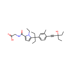 CCn1c(C(=O)NCC(=O)O)ccc1C(CC)(CC)c1ccc(C#CC(O)(CC)CC)c(C)c1 ZINC001772611679
