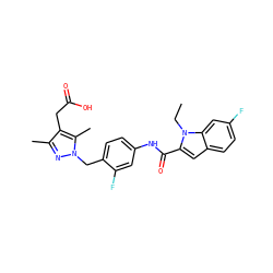 CCn1c(C(=O)Nc2ccc(Cn3nc(C)c(CC(=O)O)c3C)c(F)c2)cc2ccc(F)cc21 ZINC000169703204