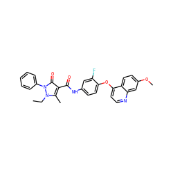 CCn1c(C)c(C(=O)Nc2ccc(Oc3ccnc4cc(OC)ccc34)c(F)c2)c(=O)n1-c1ccccc1 ZINC000084759212