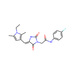CCn1c(C)cc(/C=C2\NC(=O)N(CC(=O)Nc3ccc(F)cc3)C2=O)c1C ZINC000004364128
