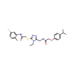 CCn1c(CNC(=O)COc2ccc(C(C)C)cc2)nnc1SCC(=O)Nc1cc(F)ccc1C ZINC000008400758