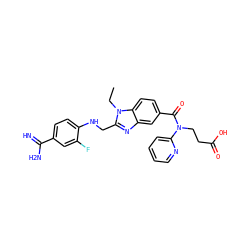 CCn1c(CNc2ccc(C(=N)N)cc2F)nc2cc(C(=O)N(CCC(=O)O)c3ccccn3)ccc21 ZINC000299857994