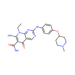CCn1c(N)c(C(N)=O)c(=O)c2cnc(Nc3ccc(OC4CCN(C)CC4)cc3)nc21 ZINC000118367833