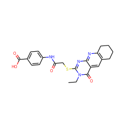 CCn1c(SCC(=O)Nc2ccc(C(=O)O)cc2)nc2nc3c(cc2c1=O)CCCC3 ZINC000045338269