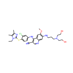CCn1c(Sc2ccc(Nc3c(C#N)cnc4cc(NCCCN(CCO)CCO)c(OC)cc34)cc2Cl)nc(C)c1C ZINC000042808341