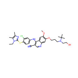 CCn1c(Sc2ccc(Nc3c(C#N)cnc4cc(OCCCN(CCO)C(C)(C)C)c(OC)cc34)cc2Cl)nc(C)c1C ZINC000044361602