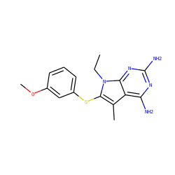 CCn1c(Sc2cccc(OC)c2)c(C)c2c(N)nc(N)nc21 ZINC000584905315