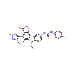 CCn1c2ccc(NC(=O)Nc3ccc(OC)cc3)cc2c2c3c(c4c(c21)CCc1nn(C)cc1-4)C(=O)NC3 ZINC000036338925