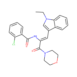 CCn1cc(/C=C(\NC(=O)c2ccccc2Cl)C(=O)N2CCOCC2)c2ccccc21 ZINC000015936433