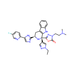 CCn1cc([C@@]2(c3nn(CCN(C)C)c(=O)o3)N[C@@H](c3ncc(-c4ccc(F)cn4)[nH]3)Cc3c2[nH]c2ccccc32)cn1 ZINC000473130595