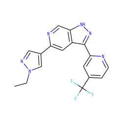 CCn1cc(-c2cc3c(-c4cc(C(F)(F)F)ccn4)n[nH]c3cn2)cn1 ZINC000205251949