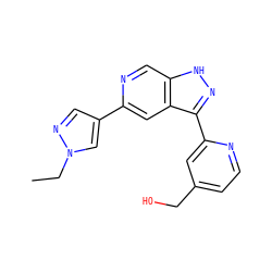 CCn1cc(-c2cc3c(-c4cc(CO)ccn4)n[nH]c3cn2)cn1 ZINC000205250659