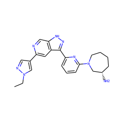 CCn1cc(-c2cc3c(-c4cccc(N5CCCC[C@H](N)C5)n4)n[nH]c3cn2)cn1 ZINC000205267134
