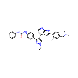 CCn1cc(-c2ccnc3[nH]c(-c4ccc(CN(C)C)cc4C)cc23)c(-c2ccc(NC(=O)Nc3ccccc3)cc2)n1 ZINC000049792475