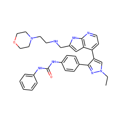 CCn1cc(-c2ccnc3[nH]c(CNCCN4CCOCC4)cc23)c(-c2ccc(NC(=O)Nc3ccccc3)cc2)n1 ZINC000049784106