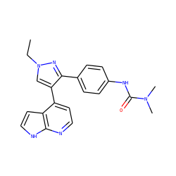 CCn1cc(-c2ccnc3[nH]ccc23)c(-c2ccc(NC(=O)N(C)C)cc2)n1 ZINC000049068241