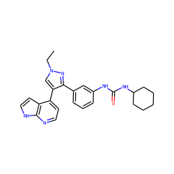 CCn1cc(-c2ccnc3[nH]ccc23)c(-c2cccc(NC(=O)NC3CCCCC3)c2)n1 ZINC000040430794