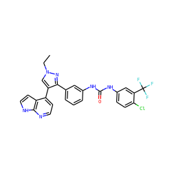 CCn1cc(-c2ccnc3[nH]ccc23)c(-c2cccc(NC(=O)Nc3ccc(Cl)c(C(F)(F)F)c3)c2)n1 ZINC000043171857