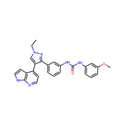 CCn1cc(-c2ccnc3[nH]ccc23)c(-c2cccc(NC(=O)Nc3cccc(OC)c3)c2)n1 ZINC000040848129