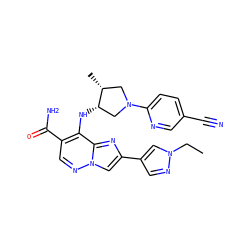 CCn1cc(-c2cn3ncc(C(N)=O)c(N[C@H]4CN(c5ccc(C#N)cn5)C[C@H]4C)c3n2)cn1 ZINC001772613815