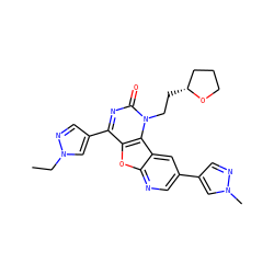 CCn1cc(-c2nc(=O)n(CC[C@@H]3CCCO3)c3c2oc2ncc(-c4cnn(C)c4)cc23)cn1 ZINC000096907427