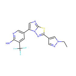 CCn1cc(-c2nn3c(-c4cnc(N)c(C(F)(F)F)c4)cnc3s2)cn1 ZINC000114040838