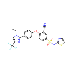 CCn1cc(C(F)(F)F)nc1-c1ccc(Oc2ccc(S(=O)(=O)Nc3nccs3)cc2C#N)cc1 ZINC000095583847