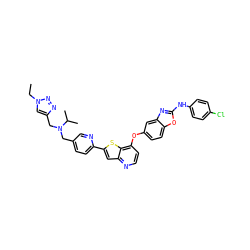 CCn1cc(CN(Cc2ccc(-c3cc4nccc(Oc5ccc6oc(Nc7ccc(Cl)cc7)nc6c5)c4s3)nc2)C(C)C)nn1 ZINC000093540171