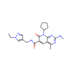 CCn1cc(CNC(=O)c2cc3c(C)nc(NC)nc3n(C3CCCC3)c2=O)cn1 ZINC000116017150