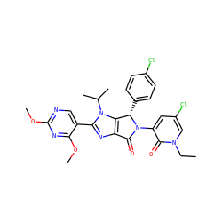 CCn1cc(Cl)cc(N2C(=O)c3nc(-c4cnc(OC)nc4OC)n(C(C)C)c3[C@@H]2c2ccc(Cl)cc2)c1=O ZINC000169705831