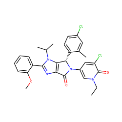 CCn1cc(N2C(=O)c3nc(-c4ccccc4OC)n(C(C)C)c3[C@@H]2c2ccc(Cl)cc2C)cc(Cl)c1=O ZINC000169705753