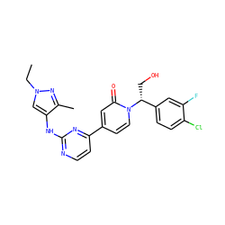 CCn1cc(Nc2nccc(-c3ccn([C@H](CO)c4ccc(Cl)c(F)c4)c(=O)c3)n2)c(C)n1 ZINC000144917699