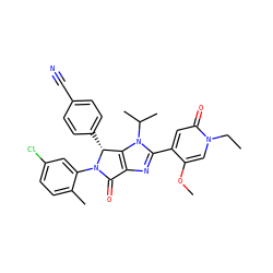 CCn1cc(OC)c(-c2nc3c(n2C(C)C)[C@@H](c2ccc(C#N)cc2)N(c2cc(Cl)ccc2C)C3=O)cc1=O ZINC000169705691