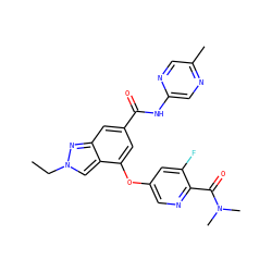 CCn1cc2c(Oc3cnc(C(=O)N(C)C)c(F)c3)cc(C(=O)Nc3cnc(C)cn3)cc2n1 ZINC000095560526