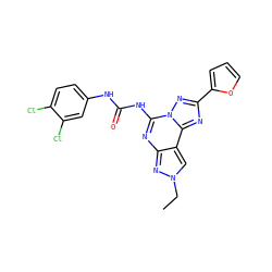 CCn1cc2c(nc(NC(=O)Nc3ccc(Cl)c(Cl)c3)n3nc(-c4ccco4)nc23)n1 ZINC000013472335