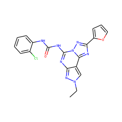 CCn1cc2c(nc(NC(=O)Nc3ccccc3Cl)n3nc(-c4ccco4)nc23)n1 ZINC000013472344
