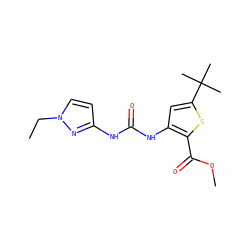 CCn1ccc(NC(=O)Nc2cc(C(C)(C)C)sc2C(=O)OC)n1 ZINC000026667496