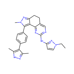 CCn1ccc(Nc2ncc3c(n2)-c2c(nn(C)c2-c2ccc(-c4c(C)n[nH]c4C)cc2)CC3)n1 ZINC000224947092