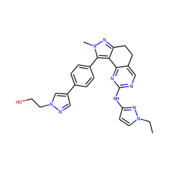 CCn1ccc(Nc2ncc3c(n2)-c2c(nn(C)c2-c2ccc(-c4cnn(CCO)c4)cc2)CC3)n1 ZINC000224949990