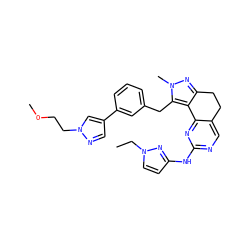 CCn1ccc(Nc2ncc3c(n2)-c2c(nn(C)c2Cc2cccc(-c4cnn(CCOC)c4)c2)CC3)n1 ZINC000205270379